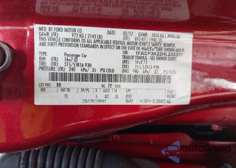 2017 Ford Focus Se from USA, damaged, VIN 1FADP3K22HL232371